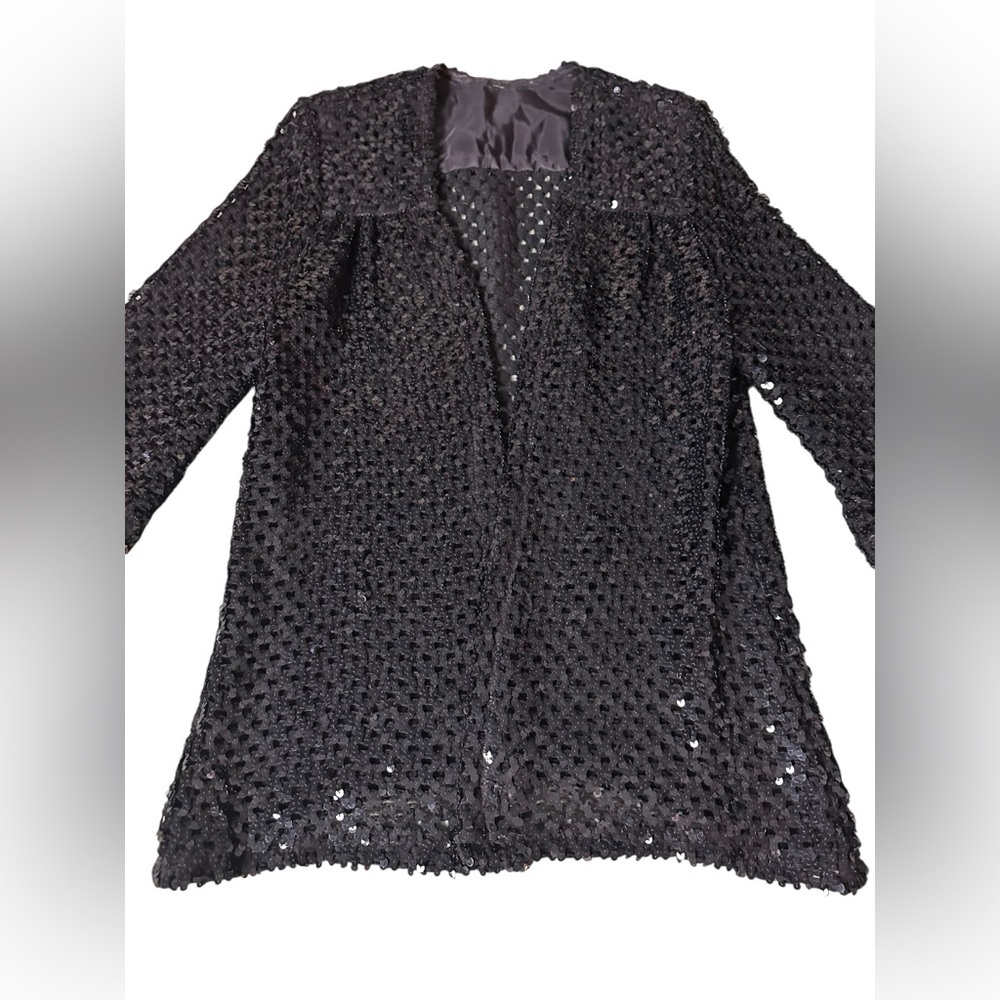 Vintage black sequin cardigan, large - Picture 8 of 12